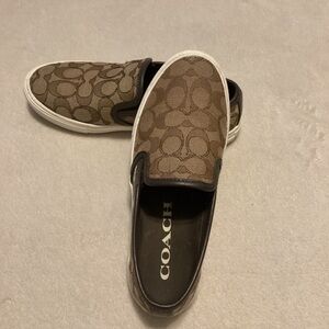 Coach Men’s Brown Signature Canvas Slip-On Loafers